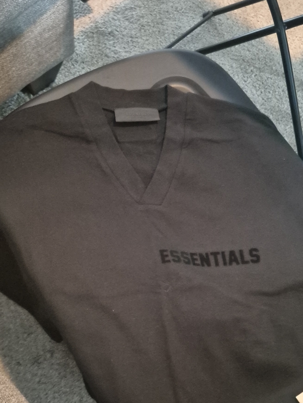 Essentials Black V-Neck Logo Sweater